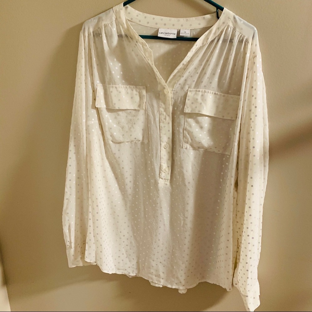 Liz Claiborne 2x Top Cream with Silver Dots